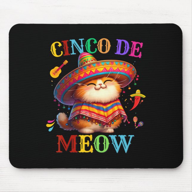 Cinco De Mayo Meow Cute Cat Lover Let's Fiesta Mex Mouse Pad (Front)