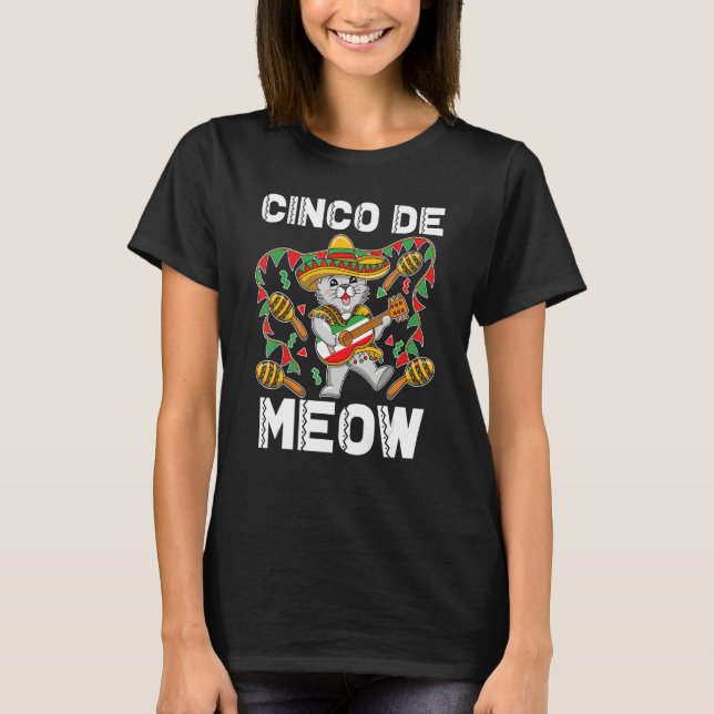 Cinco De Mayo Meow  Mexican Cat  Fiesta Party Cute T-Shirt (Front)