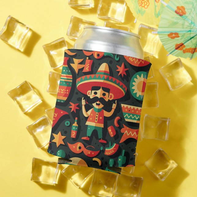 Cinco de Mayo. Mexican bright cartoon pattern  Can Cooler (In Situ Summer)