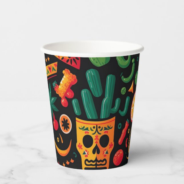 Cinco de Mayo. Mexican bright cartoon pattern Paper Cups (Back)