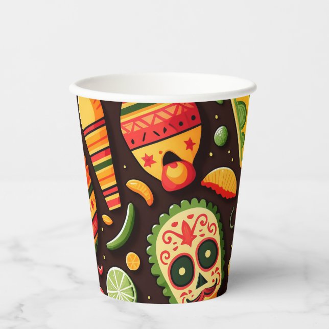 Cinco de Mayo. Mexican bright cartoon pattern  Paper Cups (Front)