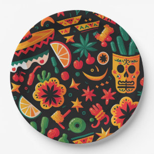 Cinco de Mayo. Mexican bright cartoon pattern Paper Plate