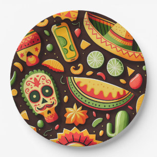 Cinco de Mayo. Mexican bright cartoon pattern  Paper Plate