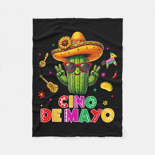 Cinco de mayo mexican cactus funny lets fiestaCinc Fleece Blanket (Front)