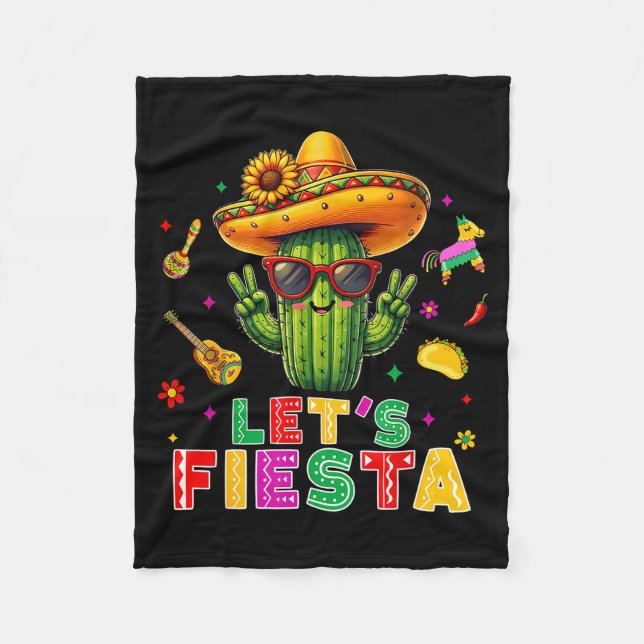 Cinco de mayo mexican cactus funny lets fiestaCinc Fleece Blanket (Front)