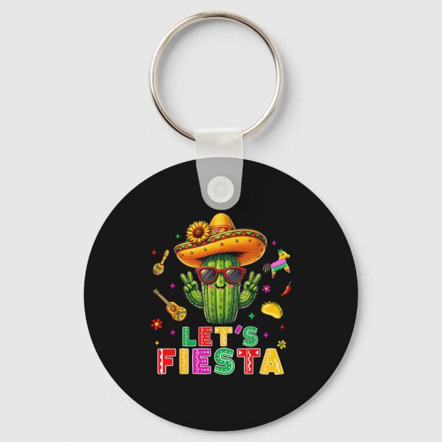 Cinco de mayo mexican cactus funny lets fiestaCinc Key Ring (Front)