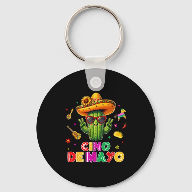 Cinco de mayo mexican cactus funny lets fiestaCinc Key Ring (Front)