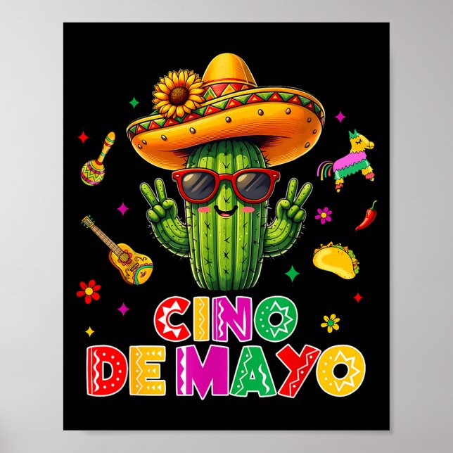 Cinco de mayo mexican cactus funny lets fiestaCinc Poster (Front)