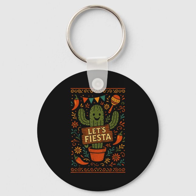 Cinco de mayo mexican cactus party funny letsCinco Key Ring (Front)