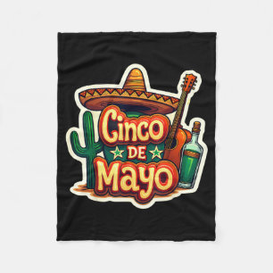 Cinco De Mayo Mexican Cactus Sombrero Guitar Fiest Fleece Blanket