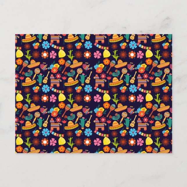 Cinco De Mayo Mexican cute pattern  Holiday Postcard (Front)