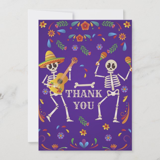Cinco de Mayo Mexican Fiesta skull Thank you Invitation (Front)