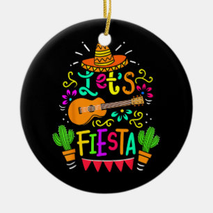 Cinco De Mayo Mexican Guitar Cactus Ceramic Ornament