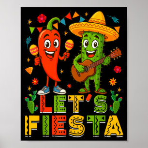 Cinco De Mayo Mexican Guitar Cactus Chili Lets Fie Poster