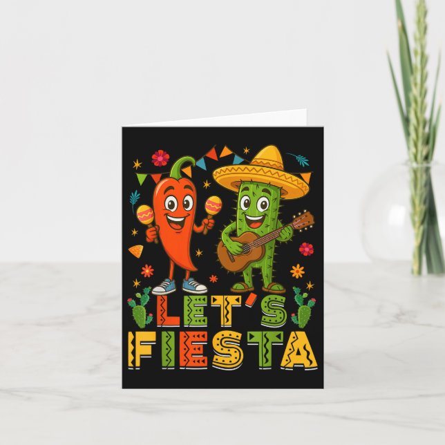 Cinco De Mayo Mexican Guitar Cactus Chilli Lets Fi Card (Front)
