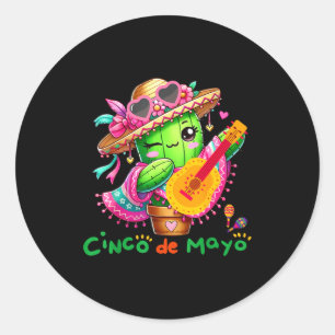 Cinco De Mayo Mexican Guitar Cactus For Men Women  Classic Round Sticker