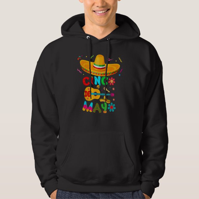 Cinco De Mayo Mexican Guitar Cactus for Men Women  Hoodie (Front)