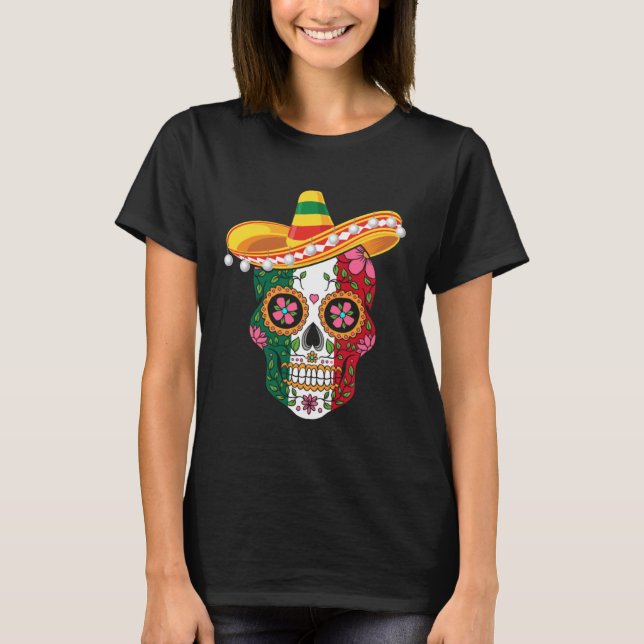 Cinco De Mayo Mexican Sugar Skull Love Mexico T-Shirt (Front)