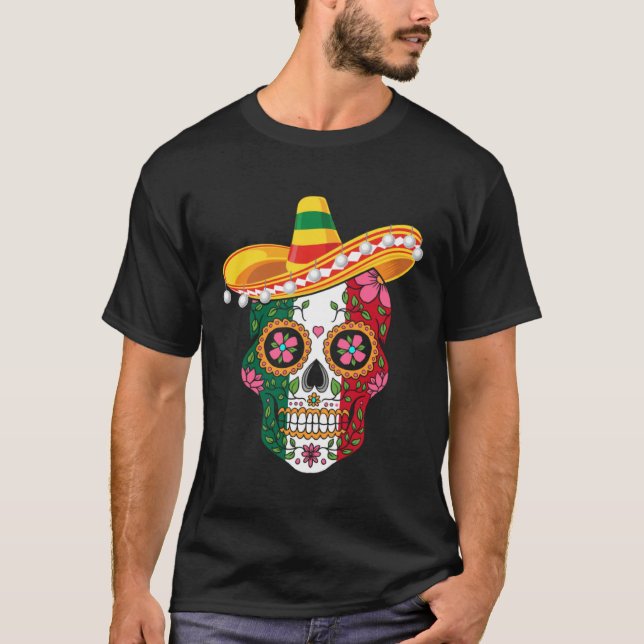 Cinco De Mayo Mexican Sugar Skull Love Mexico T-Shirt (Front)