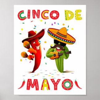 Cinco De Mayo Moustache Sunglasses Cactus Mexican  Poster