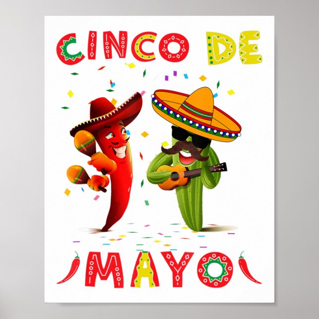 Cinco De Mayo Moustache Sunglasses Cactus Mexican  Poster (Front)