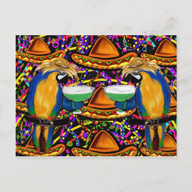 Cinco De Mayo  Party Parrot Invitation Postcard (Front)
