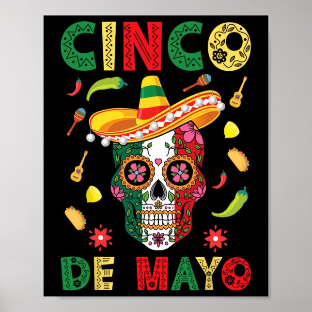 Cinco De Mayo Party Sugar Skull Mexican Fiesta Men Poster (Front)