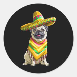 Cinco De Mayo Pug T Shirt Women Men Kids Sombrero Classic Round Sticker