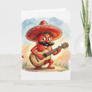 Cinco de Mayo Red Chilli Pepper Guitarist Card