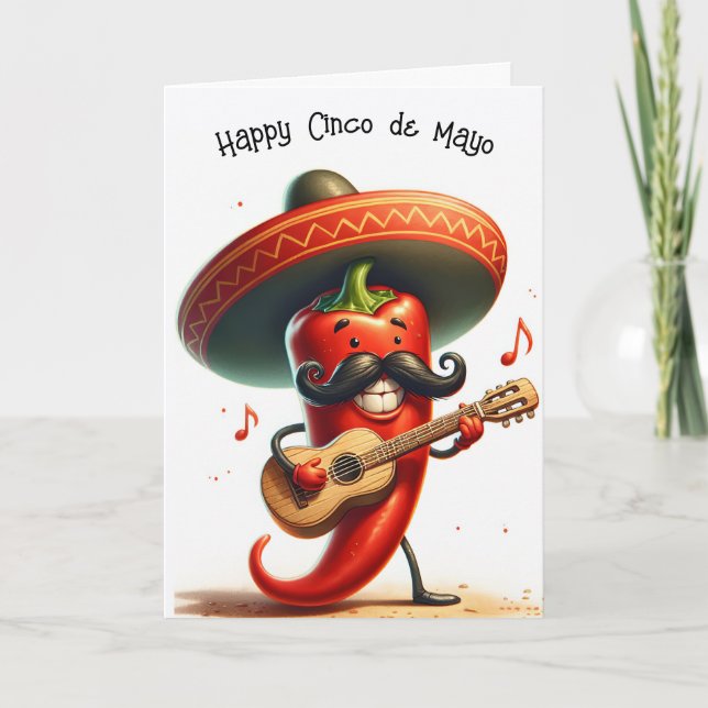 Cinco de Mayo Red Chilli Pepper Musician Card (Front)