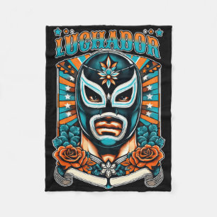 Cinco De Mayo Retro Luchador Mexican Mask Wrestlin Fleece Blanket