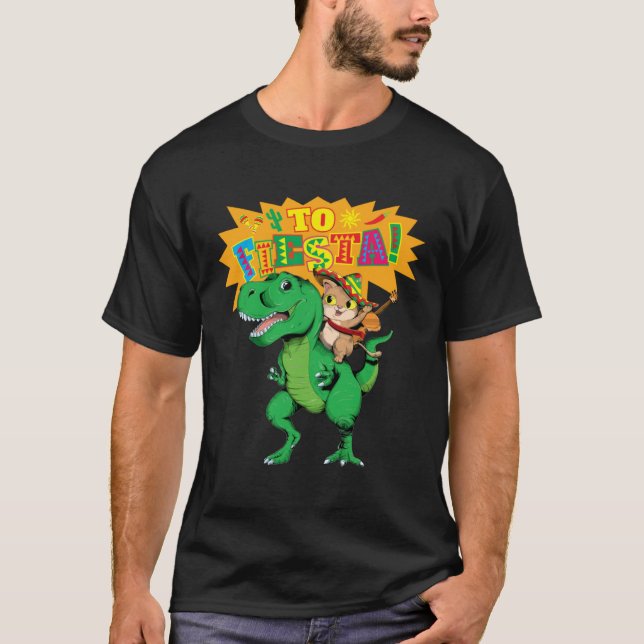 Cinco de Mayo  Rex Dinosaur and Cats T-Shirt (Front)