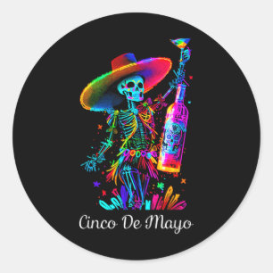 Cinco De Mayo Skeleton Colourful Sugar Skull Tequi Classic Round Sticker