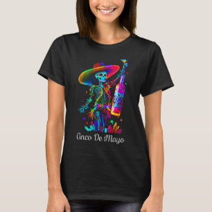 Cinco De Mayo Skeleton Colourful Sugar Skull Tequi T-Shirt