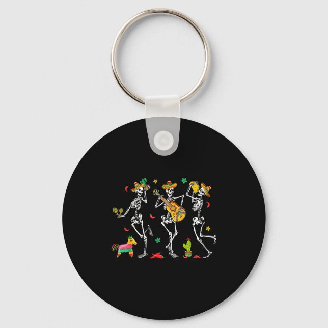 Cinco De Mayo Skeleton Dancing Mexican Sombrero Fi Key Ring (Front)