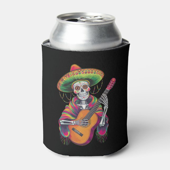 Cinco De Mayo Skeleton Skull Fiesta Guitar Can Cooler (Can Front)