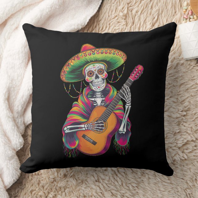 Cinco De Mayo Skeleton Skull Fiesta Guitar Cushion (Blanket)