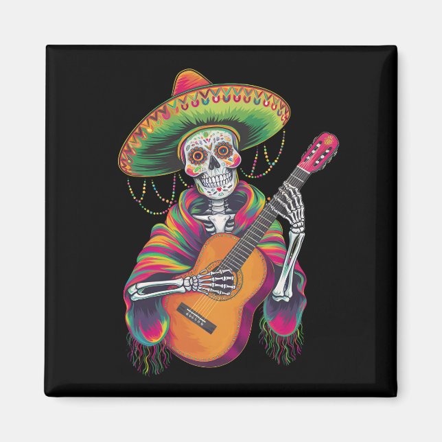 Cinco De Mayo Skeleton Skull Fiesta Guitar Magnet (Front)