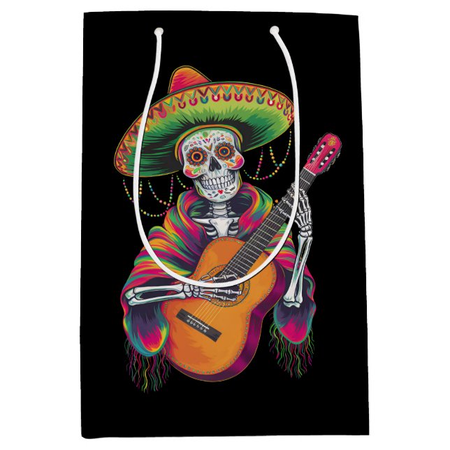 Cinco De Mayo Skeleton Skull Fiesta Guitar Medium Gift Bag (Front)