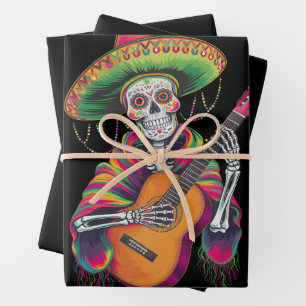 Cinco De Mayo Skeleton Skull Fiesta Guitar Wrapping Paper Sheet