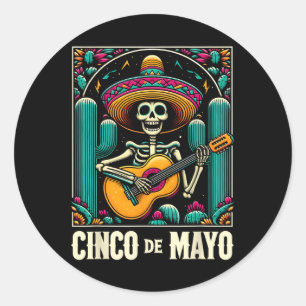 Cinco De Mayo Skeleton Skull Sombrero Guitar Mexic Classic Round Sticker