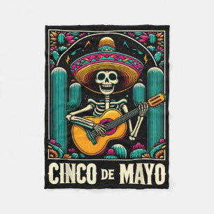 Cinco De Mayo Skeleton Skull Sombrero Guitar Mexic Fleece Blanket