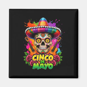 Cinco De Mayo Skeleton Skull Sombreros Guitar Mexi Magnet