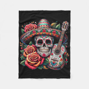Cinco De Mayo Skull Sombrero Fiesta Mexican Skull Fleece Blanket