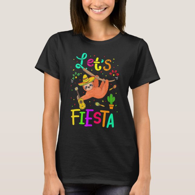 Cinco De Mayo Sloth Let's Fiesta Cactus Sombrero H T-Shirt (Front)