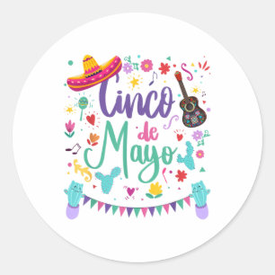 Cinco De Mayo Sombrero Guitar,cactus Fiesta For Wo Classic Round Sticker