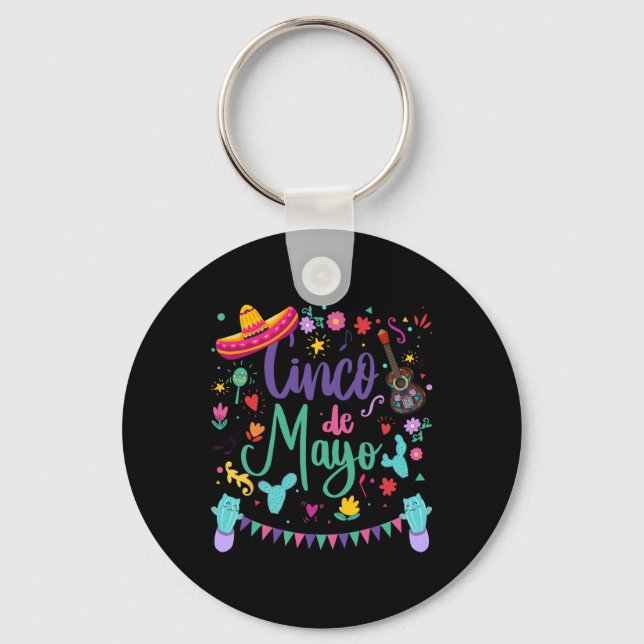 Cinco De Mayo Sombrero Guitar  Key Ring (Front)