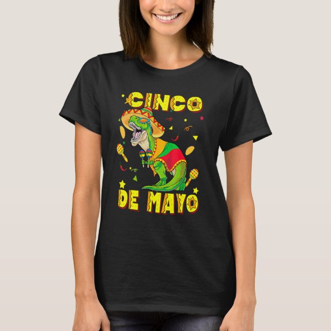 Cinco De Mayo Sombrero Tacosaurus T-Rex Dinosaur L T-Shirt (Front)