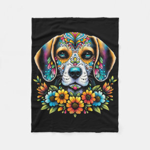 Cinco De Mayo Sugar Skull Flower Beagle Dog Fleece Blanket