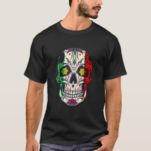 Cinco De Mayo Sugar Skull Mexican Flag Stripes Cal T-Shirt